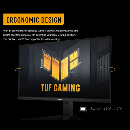 ASUS TUF Gaming VG27AQL3A Gaming Monitor - 27" QHD (2560x1440), 180Hz, Fast IPS, ELMB Sync, 1ms (GTG), Freesync Premium™, G-Sync compatible, VESA AdaptiveSync Display 180Hz, Variable Overdrive, 130% sRGB, DisplayHDR™ 400