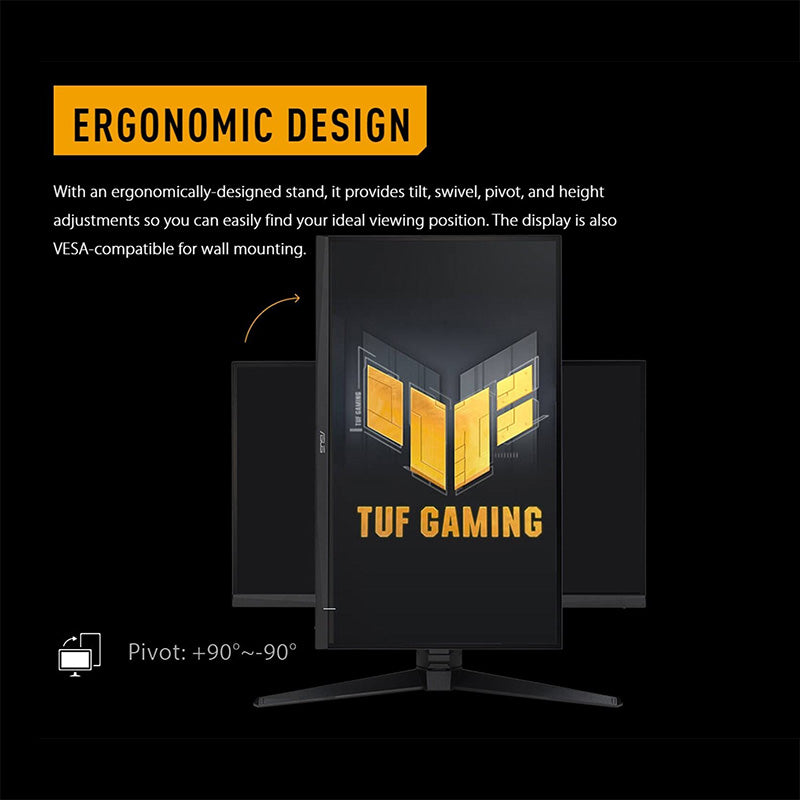 ASUS TUF Gaming VG27AQL3A Gaming Monitor - 27" QHD (2560x1440), 180Hz, Fast IPS, ELMB Sync, 1ms (GTG), Freesync Premium™, G-Sync compatible, VESA AdaptiveSync Display 180Hz, Variable Overdrive, 130% sRGB, DisplayHDR™ 400