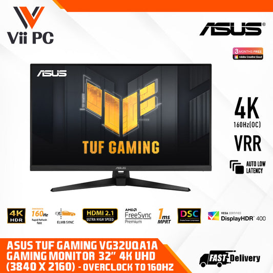 ASUS TUF Gaming VG32UQA1A Gaming Monitor - 32" (31.5" viewable) 4K (3840x2160), Overclock to 160Hz (above 144Hz), ELMB Sync, Freesync Premium™, 1ms (MPRT), Variable Overdrive, 120% sRGB, DisplayHDR™ 400