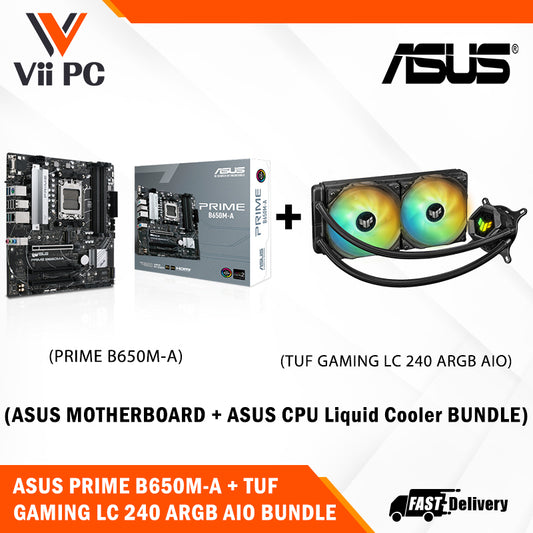 ASUS TUF GAMING LC 240 ARGB AIO CPU Liquid Cooler + ASUS PRIME B650M-A AM5, 2 x M.2, MATX Motherboard (AIO Cooler BUNDLE)