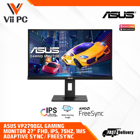 ASUS VP279QGL Gaming Monitor - 27" IPS, FHD, 1ms MPRT, 75Hz, Adaptive-Sync/FreeSync™, ELMB, Low Blue Light, Flicker Free, Ergonomic Design