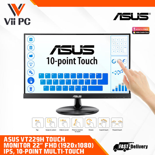 ASUS VT229H Touch Monitor - 22" (21.5" viewable) FHD (1920x1080), 10-point Touch, IPS, 178° Wide Viewing Angle, Frameless, Flicker free, Low Blue Light, HDMI, 7H Hardness