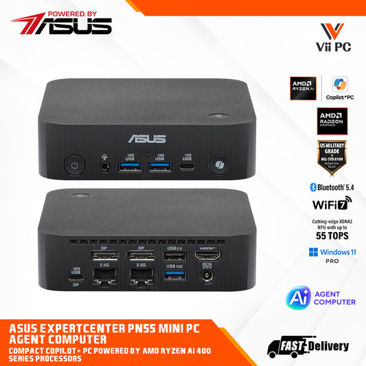 ASUS ExpertCenter PN55 (Agent Computer) Compact Copilot+ PC powered by AMD Ryzen™ AI 400 Series Processors - Full System (3-Year Warranty by ASUS)