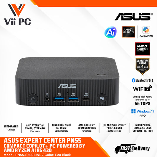 ASUS ExpertCenter PN55 Compact Copilot+ PC powered by AMD Ryzen™ AI 400 Series Processors - Full System (3-Year Warranty by ASUS)