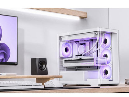 JONSBO D300 Large Micro-ATX BLACK/WHITE TOWER CASING - One-piece Glass Panel AO270 Deg View , MATX Back Plug-in BTF MB, Support 360 AIO, Support 40-series GPU, No Fans Included