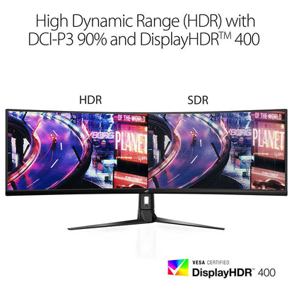 ASUS ROG Strix XG49VQ Super Ultra-Wide HDR Gaming Monitor - 49" 32:9 (3840 x 1080), 144Hz, FreeSync™ 2 HDR, DisplayHDR™ 400, DCI-P3: 90%, Shadow Boost