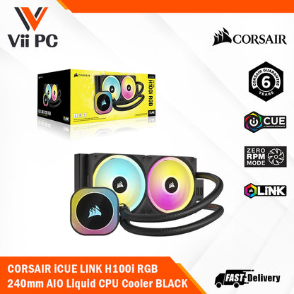 CORSAIR iCUE LINK H100i RGB BLACK/WHITE Liquid CPU Cooler - QX120 RGB Fans,240mm Radiator