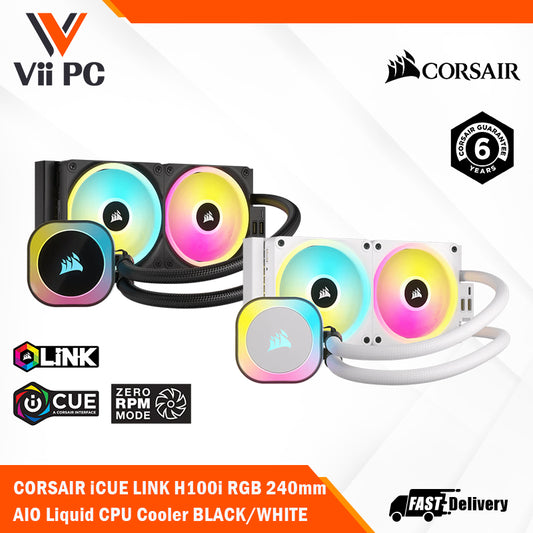 CORSAIR iCUE LINK H100i RGB BLACK/WHITE Liquid CPU Cooler - QX120 RGB Fans,240mm Radiator