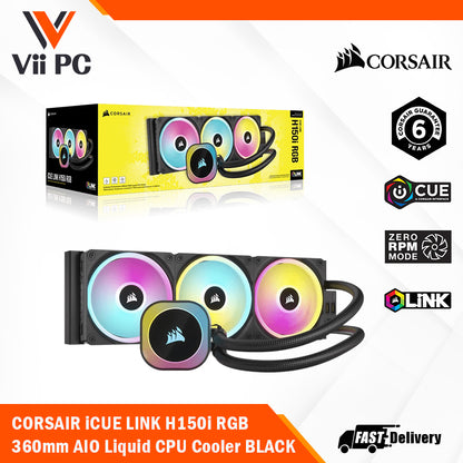 CORSAIR iCUE LINK H150i RGB BLACK/WHITE Liquid CPU Cooler - QX120 RGB Fans, 360mm Radiator
