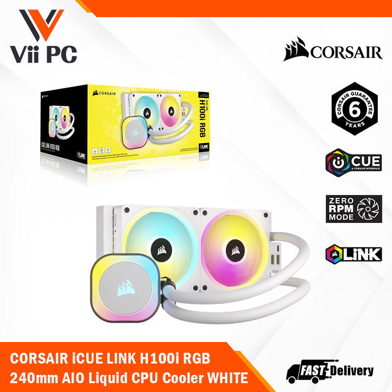 CORSAIR iCUE LINK H100i RGB BLACK/WHITE Liquid CPU Cooler - QX120 RGB Fans,240mm Radiator