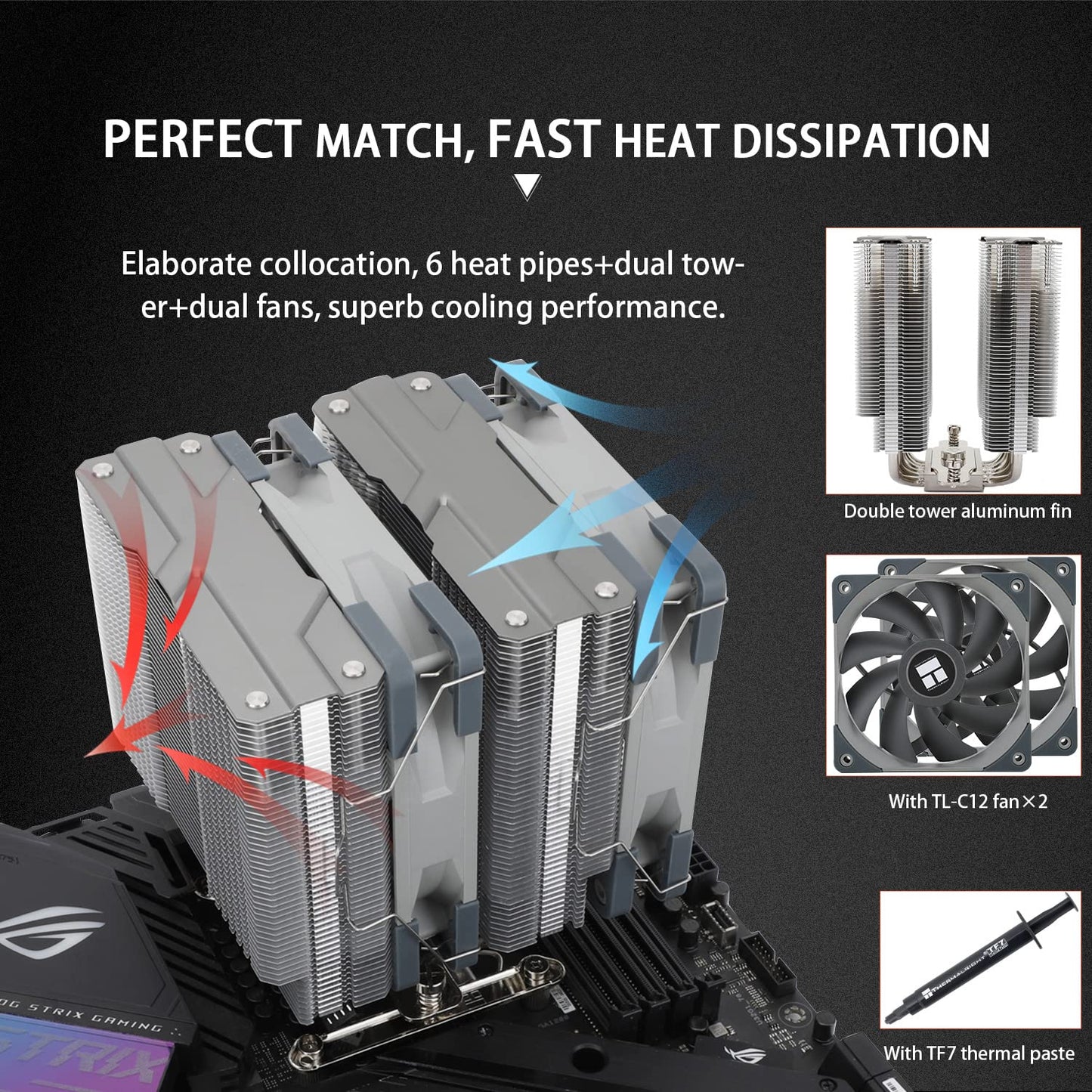 Thermalright Peerless Assassin 120 PA120 CPU Air Cooler, 6 Heat Pipes, Dual 120mm TL-C12 PWM Fan, Aluminium Heatsink Cover, AGHP Technology, for AMD AM4/AM5 Intel LGA 1700/115X/1200/2011/2066 BLACK/WHITE/GREY
