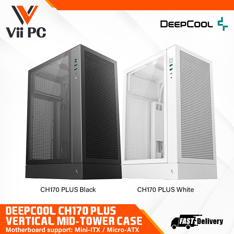 DeepCool CH170 PLUS Vertical Mid-Tower Case (Black/White) – Vii PC