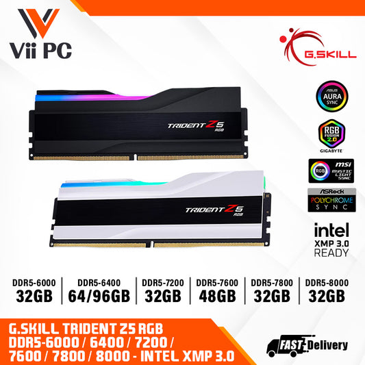 G.SKILL Trident Z5 RGB: 32GB/48GB/64GB/96GB DDR5-6000/6400/7200/7600/7800/8000 MT/s - Intel XMP 3.0 Ready (BLACK/WHITE)