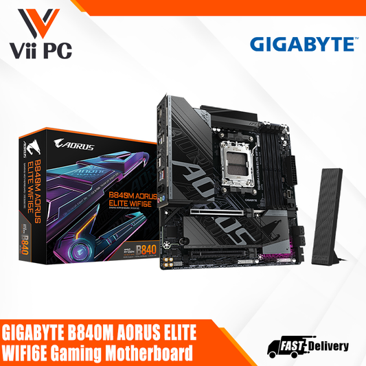 GIGABYTE B840M AORUS ELITE WIFI6E, AMD Ryzen™ 9000 Series Processors, Micro ATX Gaming Motherboard