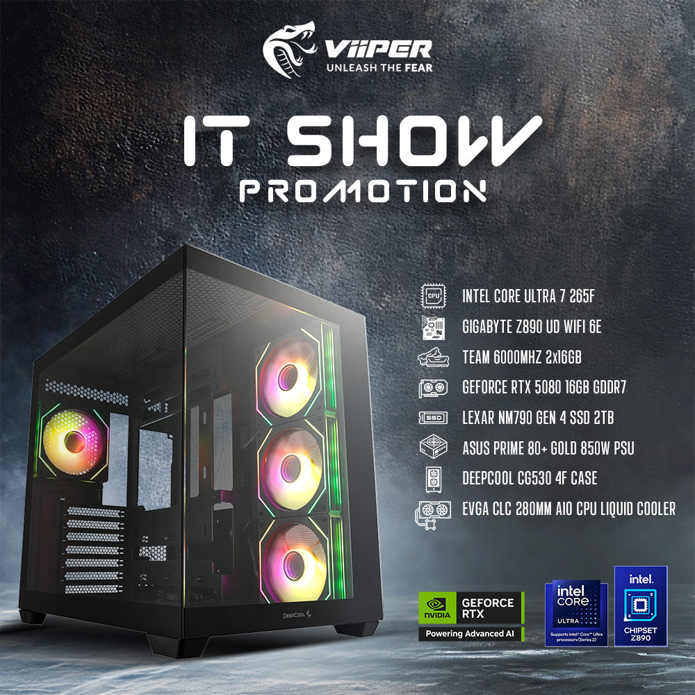 [IT SHOW 2025 Promotion] ViiPER Gaming PC - Intel Core Ultra 7 265F, GIGABYTE Z890 UD WIFI 6E, GeForce RTX 5080 16GB GDDR7 (AI PC READY)