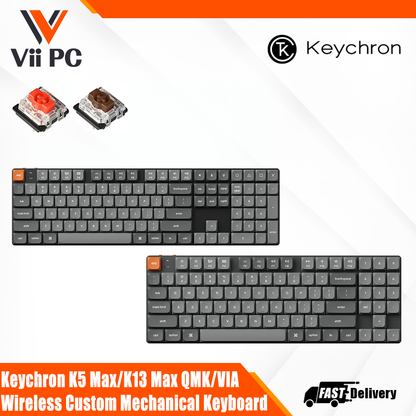 Keychron K5 Max/K13 Max QMK/VIA Wireless Custom Mechanical Keyboard - Switch (Red/Brown