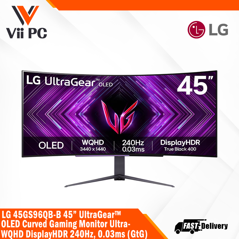 LG 45GS96QB-B 45” UltraGear™ OLED Curved Gaming Monitor, Ultra-WQHD, DisplayHDR, 240Hz, 0.03ms (GtG), USB Type-C