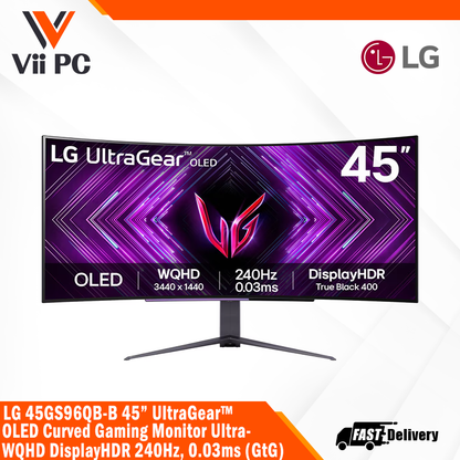 LG 45GS96QB-B 45” UltraGear™ OLED Curved Gaming Monitor, Ultra-WQHD, DisplayHDR, 240Hz, 0.03ms (GtG), USB Type-C