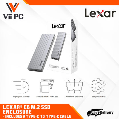 Lexar® E6 M.2 SSD Enclosure (Premium Aluminum Enclosure design, Rubber bumper, Type-C-to-Type-C cable)