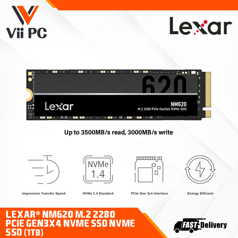 Lexar® NM620 M.2 2280 PCIe Gen3x4 NVMe SSD NVMe SSD (256GB / 512GB /1 TB / 2TB) - Up to 3500MB/s read, 3000MB/s write
