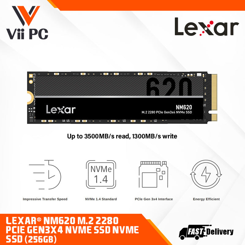 Lexar® NM620 M.2 2280 PCIe Gen3x4 NVMe SSD NVMe SSD (256GB / 512GB /1 TB / 2TB) - Up to 3500MB/s read, 3000MB/s write