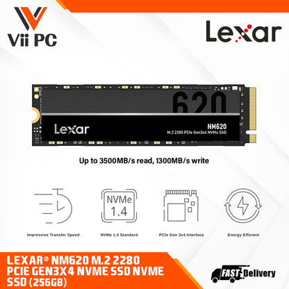 Lexar® NM620 M.2 2280 PCIe Gen3x4 NVMe SSD NVMe SSD (256GB / 512GB /1 TB / 2TB) - Up to 3500MB/s read, 3000MB/s write