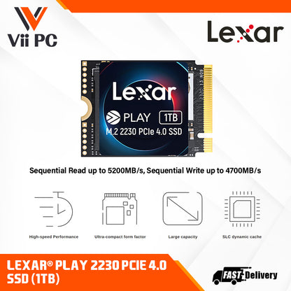 Lexar® PLAY 2230 PCIe 4.0 SSD (1TB) - High-speed Performance, Ultra-compact form factor, Large capacity, SLC dynamic cache