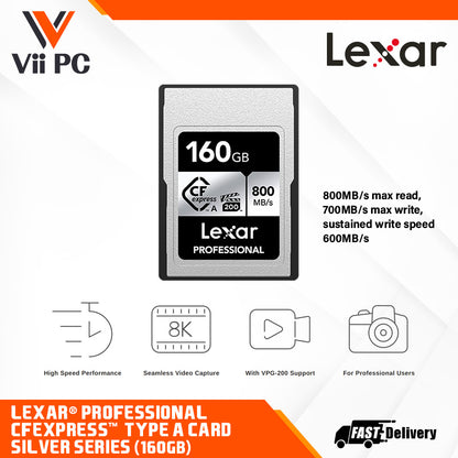 Lexar® Professional CFexpress™ Type A Card SILVER Series (160GB / 320GB) - 800MB/s max read, 700MB/s max write, sustained write speed 600MB/s