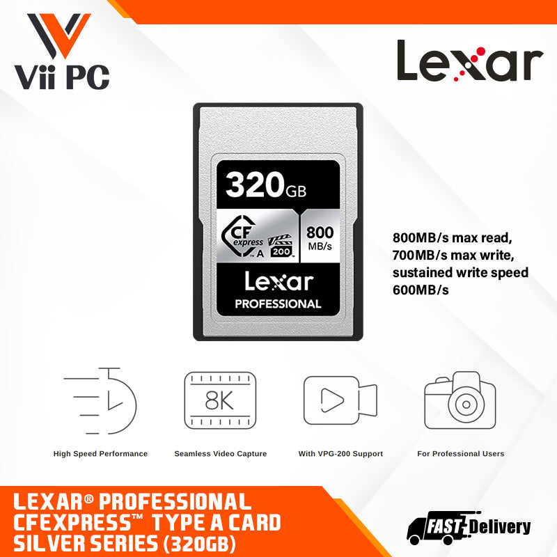 Lexar® Professional CFexpress™ Type A Card SILVER Series (160GB / 320GB) - 800MB/s max read, 700MB/s max write, sustained write speed 600MB/s