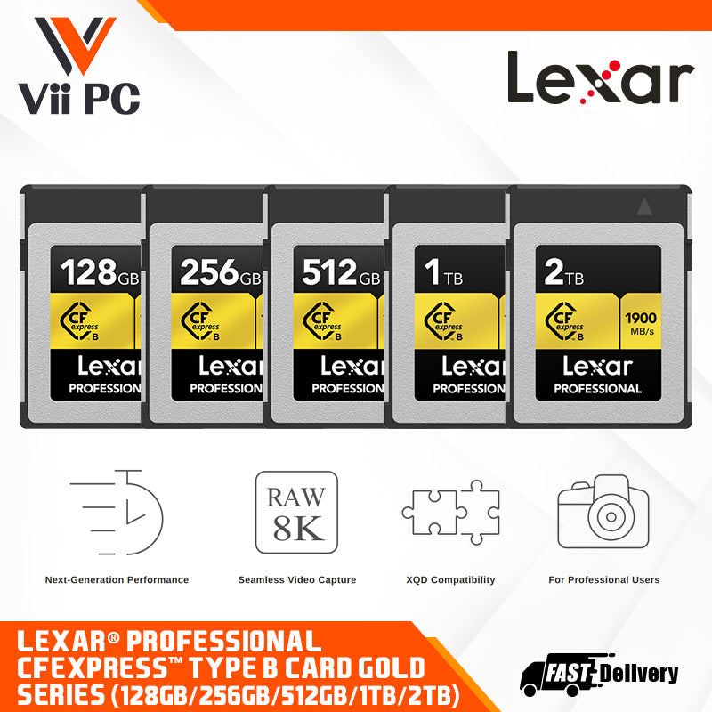 Lexar® Professional CFexpress™ Type B Card GOLD Series (128GB / 256GB / 512GB / 1TB / 2TB)