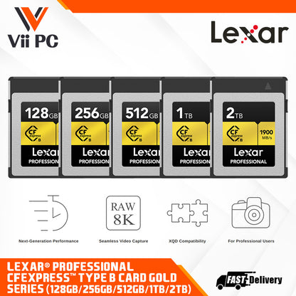 Lexar® Professional CFexpress™ Type B Card GOLD Series (128GB / 256GB / 512GB / 1TB / 2TB)