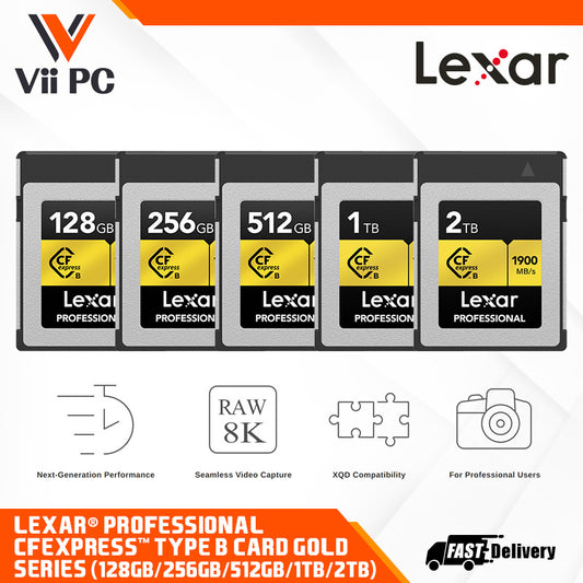 Lexar® Professional CFexpress™ Type B Card GOLD Series (128GB / 256GB / 512GB / 1TB / 2TB)