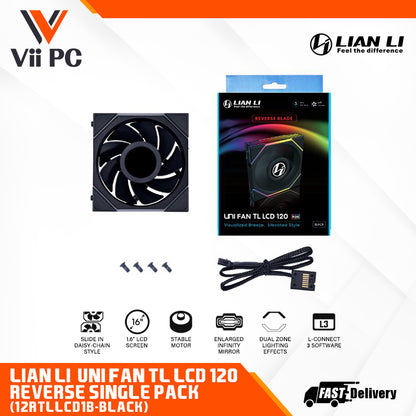 LIAN LI UNI FAN REVERSE TL120 LCD 120MM Single Pack BLACK/WHITE - 3 Yrs Wty