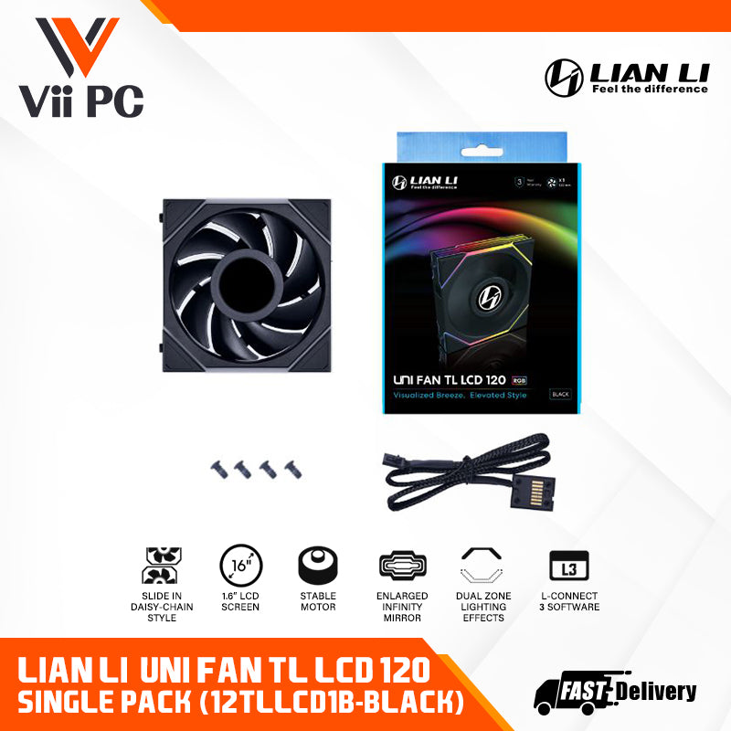 LIAN LI UNI FAN TL120 LCD 120MM Single Pack BLACK/WHITE - 3 Yrs
