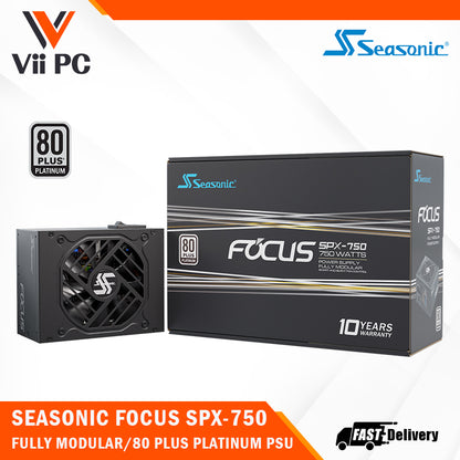 Seasonic FOCUS SPX-750 (2021) 80 Plus® Platinum Certified Fully Modular SFX Power Supply - Hybrid Silent Fan Control, SFX to ATX Bracket (10 Year Warranty)