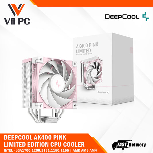 DeepCool AK400 PINK LIMITED CPU Cooler - 4 x 6mm Heatpipe Tower Cooler, Fluid Dynamic Bearing Fan, 220W TDP