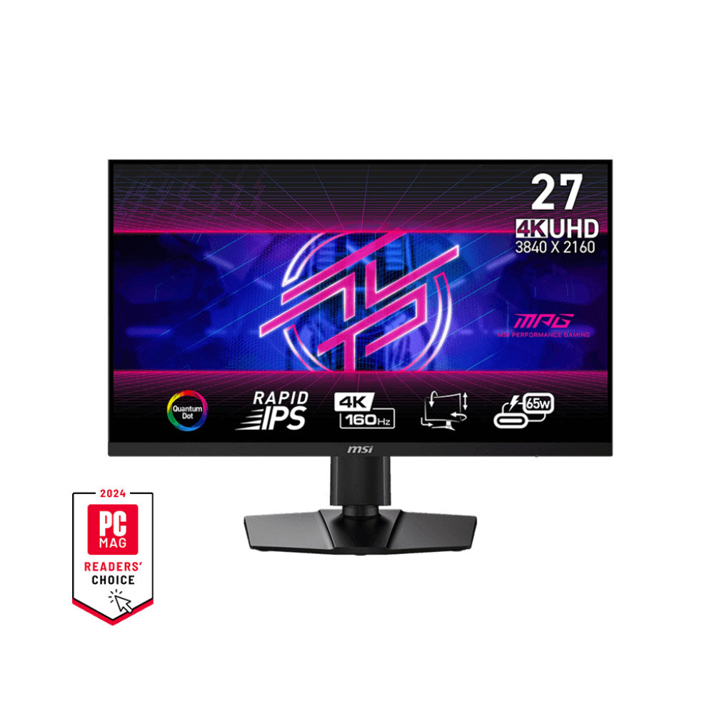 MSI  MPG 274URF QD 4K Gaming Monitor - 27" UHD (3840x2160), 160Hz, 0.5ms (GtG), RAPID IPS panel, AMD FREESYNC Premium, VESA DisplayHDR 400, MSI Mystic Light, USB Type-C (65W), HDMI 2.1