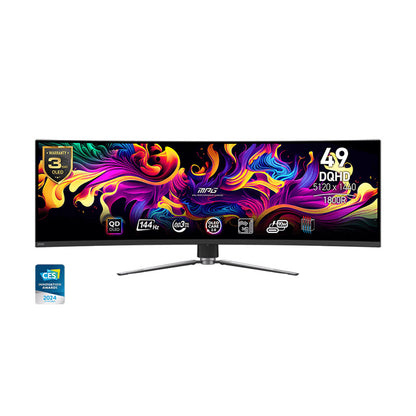MSI MPG 491CQP 49" QD-OLED Gaming Monitor - DQHD (5120x1440), Curved 1800R. 144Hz, ClearMR8000, 0.03ms(GtG), AdaptiveSync, HDR400, Adjustable Stand, USB-C PD90W, USB Hub, KVM, OLED Care 2.0