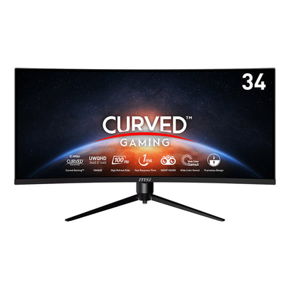 MSI MAG342CQPV Curved Gaming Monitor - 34" UWQHD (3440x1440), 1500R, VA Panel, 100hz, 1ms, Adaptive Sync, Adjustable, Frameless Design