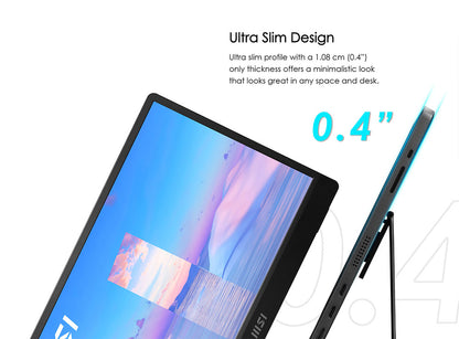MSI PRO MP161 15.6" Full HD Portable Monitor, Portable Design, Ultra Slim Design, HDMI, Type- C Display, Built-in Speakers