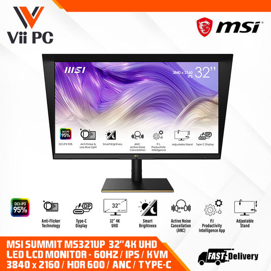 MSI Summit MS321UP 32" 4K UHD LED LCD Monitor, 60Hz, IPS, Intuitive Screen Assistance, PIP & PBP Mode, VESA Certified DisplayHDR™ 600, KVM, ANC, Built-in card reader