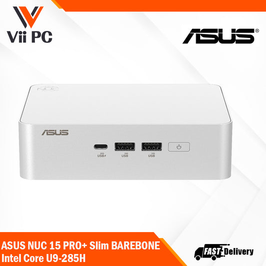 ASUS NUC 15 Pro+ Slim Barebone Mini PC - Intel Core U9-285H - Intel Arc - WiFi 7 - Silver (3Yrs ASUS Warranty)