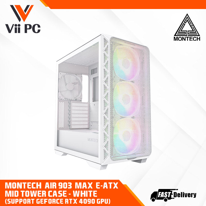 Montech AIR 903 MAX E-ATX Mid Tower Case - High Airflow, Tempered Glass Side Panel, Mesh Front, Type-C, Support GeForce RTX 4090 GPU