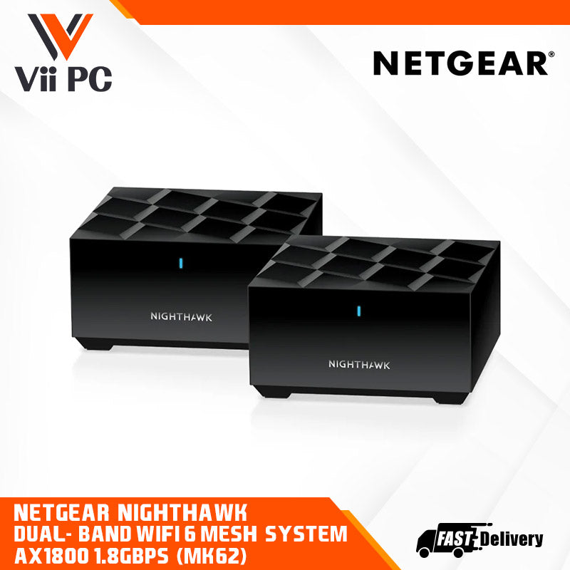 NETGEAR Nighthawk Dual-Band WiFi 6 Mesh System - AX1800 1.8Gbps (MK62), Coverage up to 3,000 sq. ft