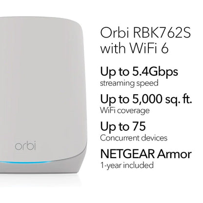 NETGEAR Orbi 760 Tri-Band WiFi 6 Mesh System - AX5400 5.4Gbps - 2-Pack (RBK762S)