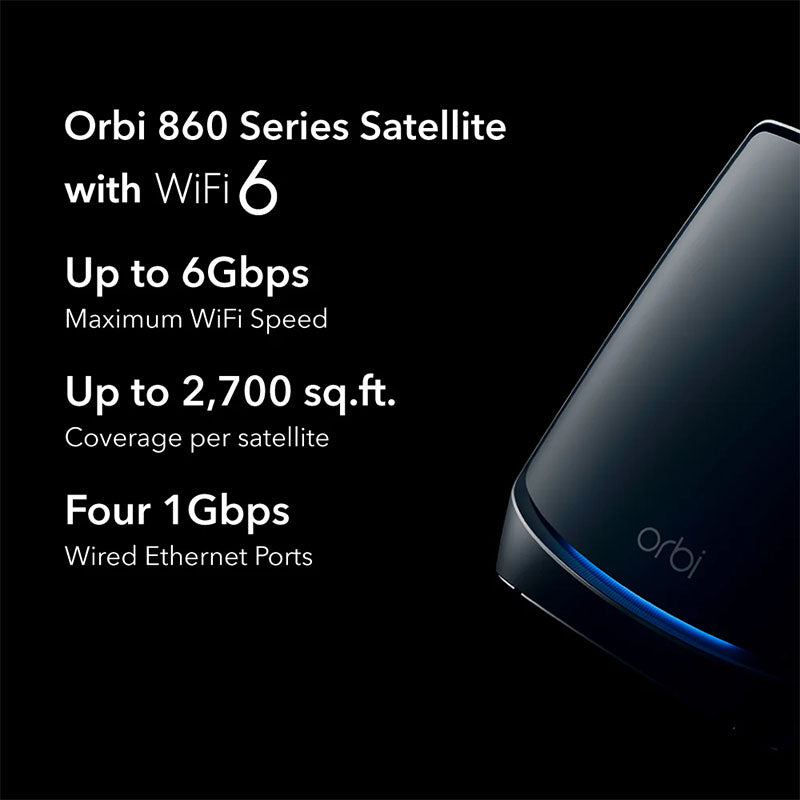 NETGEAR Orbi 860 Tri-Band WiFi 6 Mesh Add-on Satellite - AX6000 6Gbps Satellite (RBS860B) Only - Black