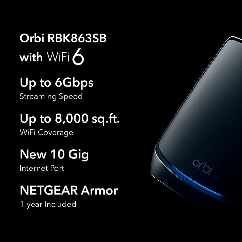 NETGEAR Orbi 860 Tri-Band WiFi 6 Mesh System - AX6000 6Gbps - 3-Pack, Black (RBK863SB)