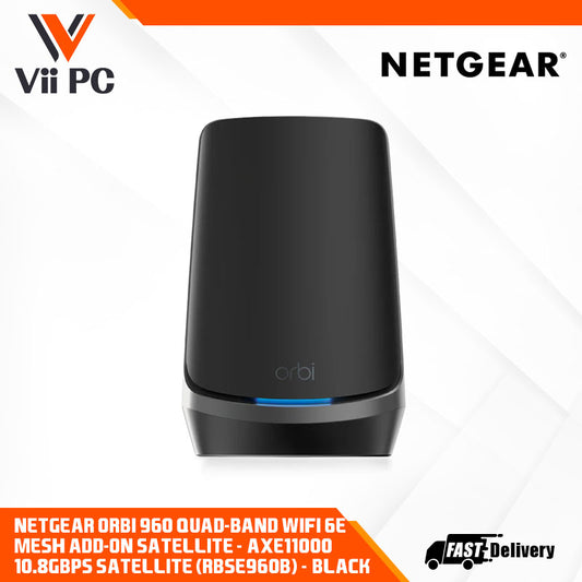 NETGEAR Orbi 960 Quad-Band WiFi 6E Mesh Add-on Satellite - AXE11000 10.8Gbps Satellite (RBSE960B) Only - Black