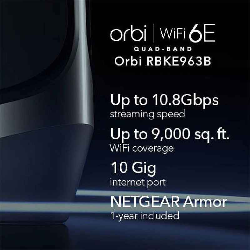 NETGEAR Orbi 960 Quad-Band WiFi 6E Mesh System - AXE11000 10.8Gbps - 3-Pack, Black (RBKE963B)