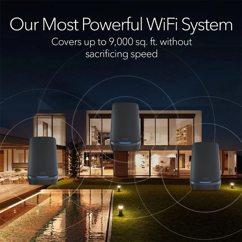 NETGEAR Orbi 960 Quad-Band WiFi 6E Mesh System - AXE11000 10.8Gbps - 3-Pack, Black (RBKE963B)